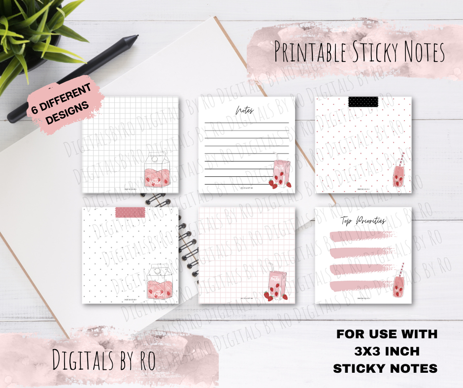 Strawberry Milk Printable Sticky/Memo Notes