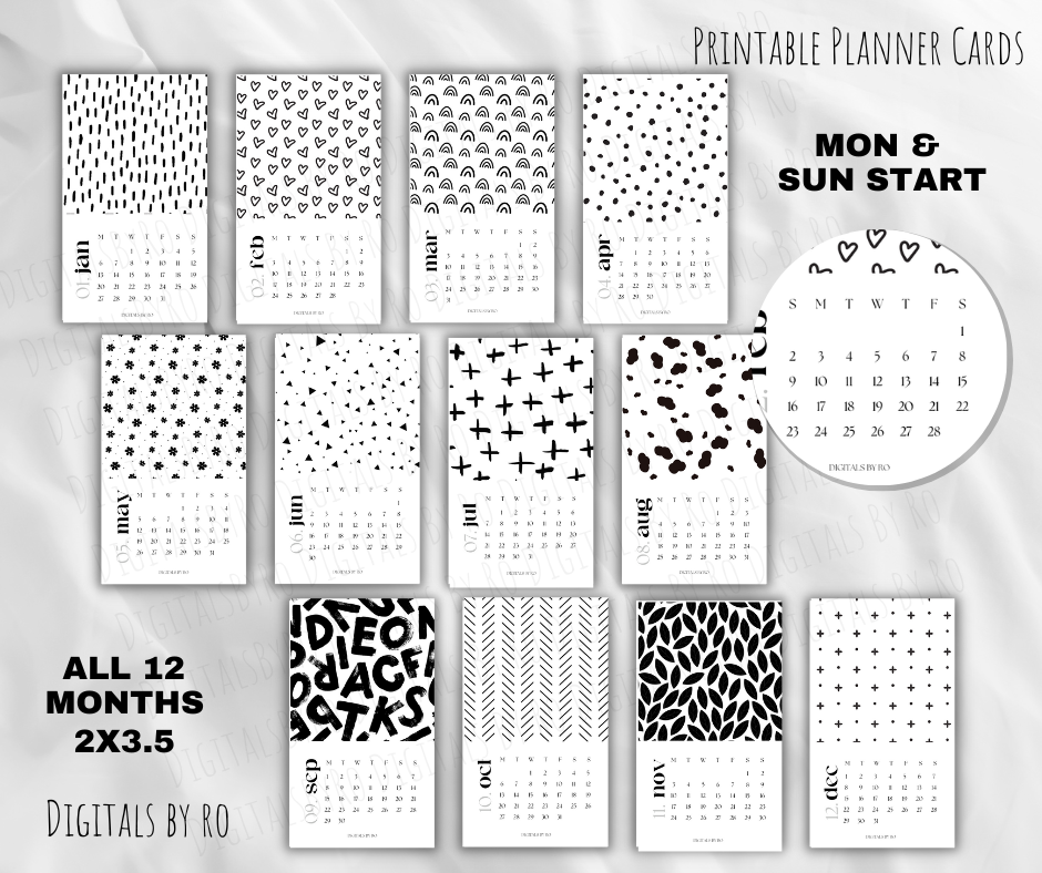 Pattern 2025 Planner Cards (Full Year) Sun and Mon start
