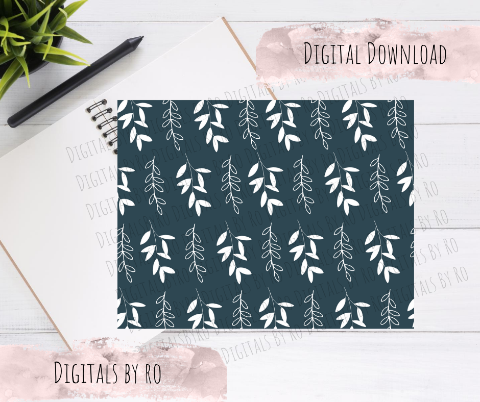 Blue/green with leaves Digital Paper
