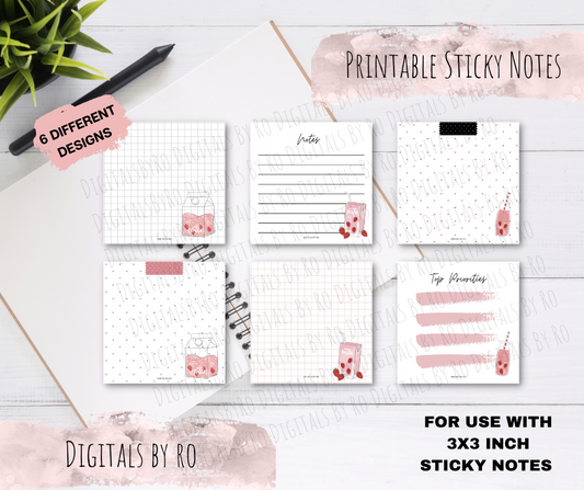 Strawberry Milk Printable Sticky/Memo Notes